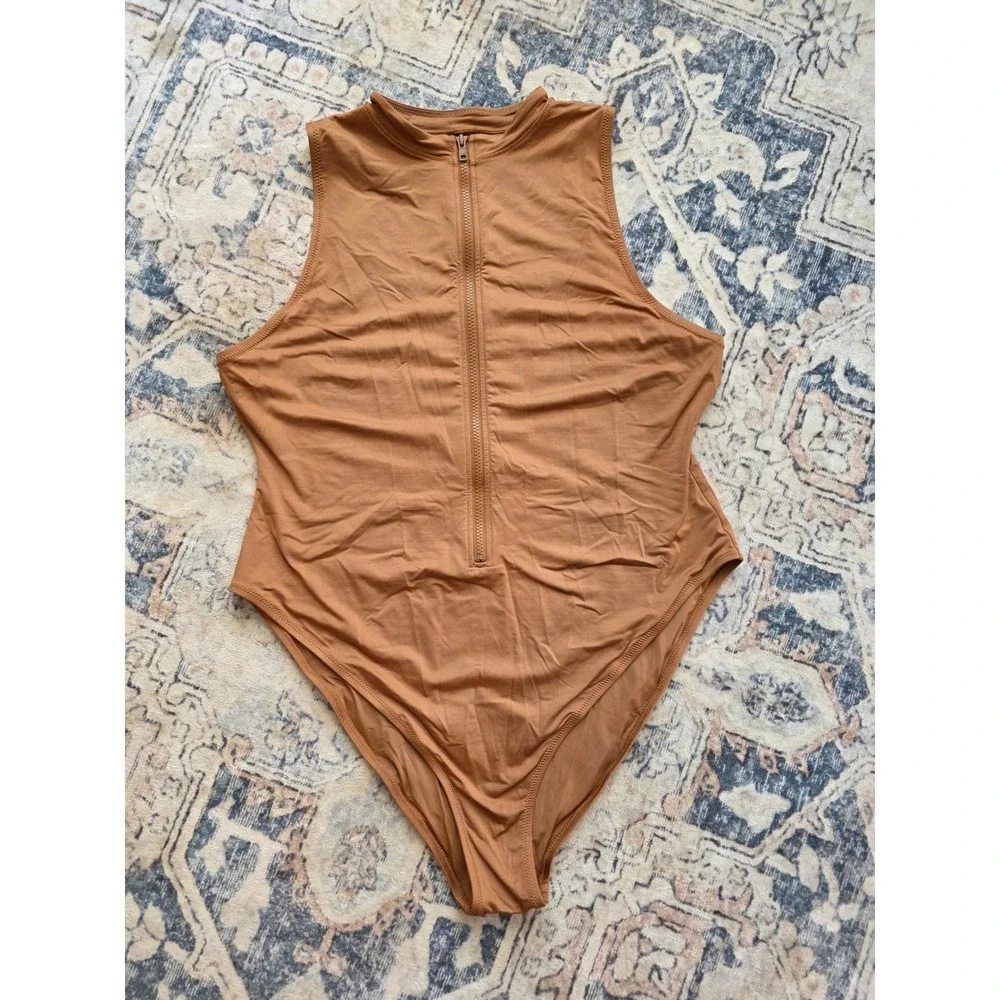 Skims Size 3X Swim Zip Front Sleeveless One Piece Copper Brown